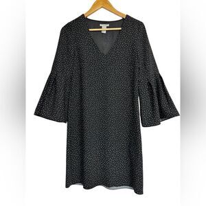 H&M Black Polka Dot Mini Dress Bell Sleeve Size 4